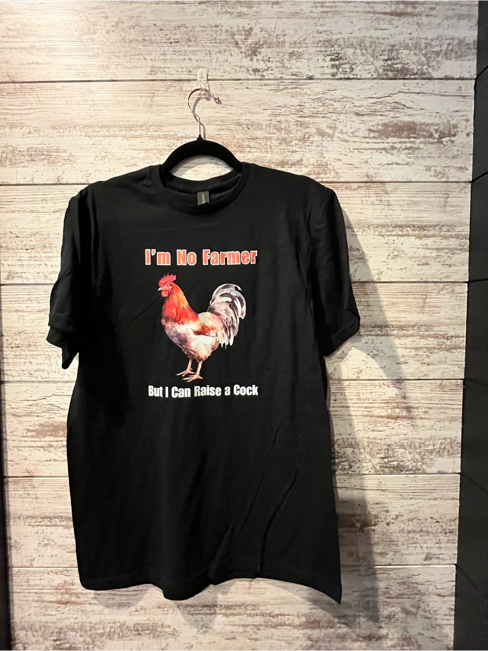 Gildan Black T-Shirt with Red & White Rooster Print